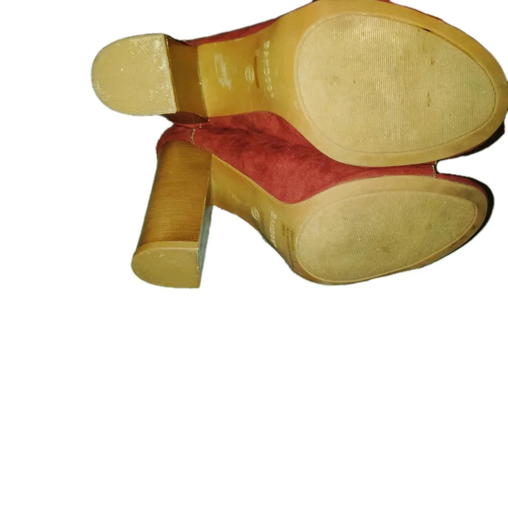 Bamboo EMBARK-25S Size 9 Burgundy Lace Up Cutout Block 4" Heel Booties Peep Toe - Picture 7 of 9